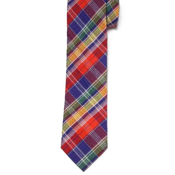 RUTH GRAVES Plaid Seersucker Tie Cotton Multicolor MADE IN NEW YORK Men's - Picture 1 of 1